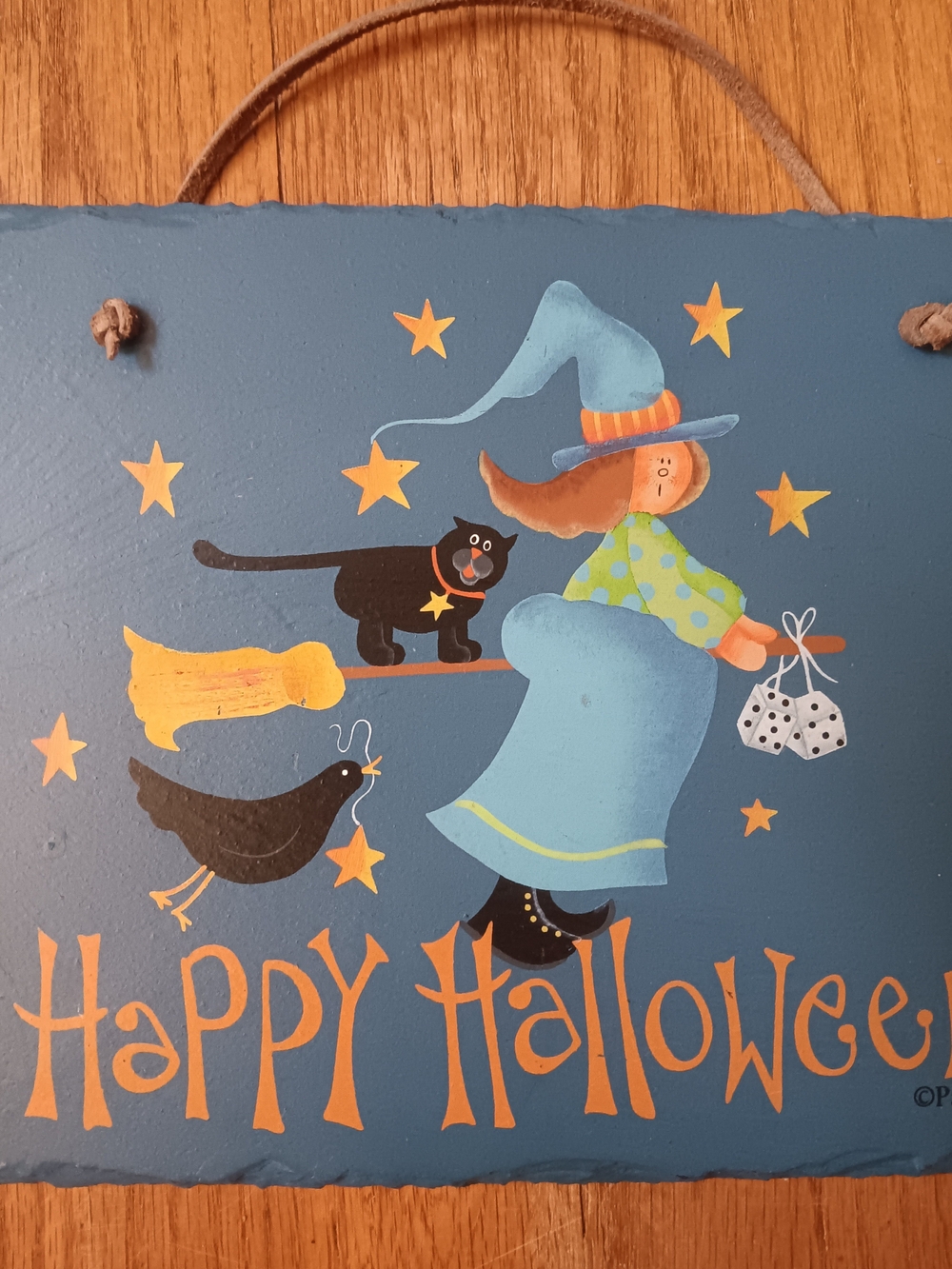 Vintage 90s Pat Olsen Hand-Painted Slate Happy Halloween Wall Decor Plaque Sign - Picture 2 of 11